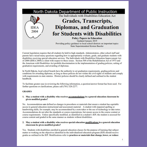 Grades, Transcripts, Diplomas, and Graduation for Students with Disabilities