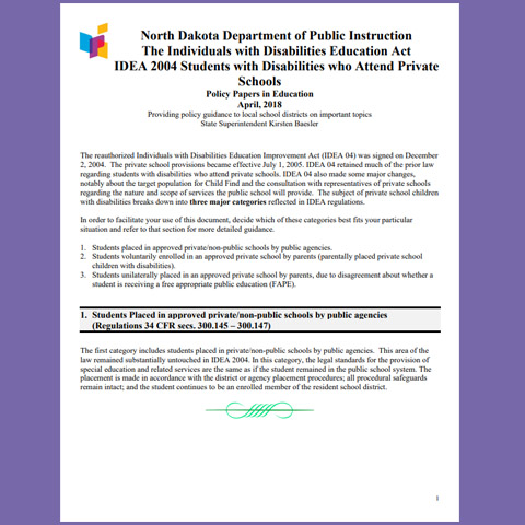 IDEA 2004 Students with Disabilities who Attend Private Schools (2018)