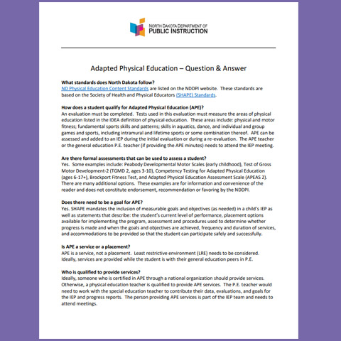 Adapted Physical Education - Question & Answer