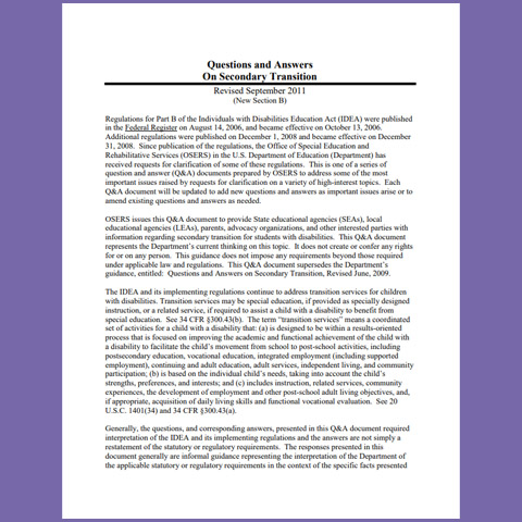 Questions and Answers on Secondary Transition